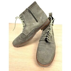 Mens 13 Ben Sherman Gray Suede Leather Lace‎ Up Ankle Boots Side Zip